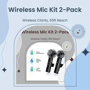 2-Pack Wireless Lavalier Microphone for iPhone, Android Phone - Noise Cancellation Audio Mic with Receiver, Charging Plug, 65ft Audio Range