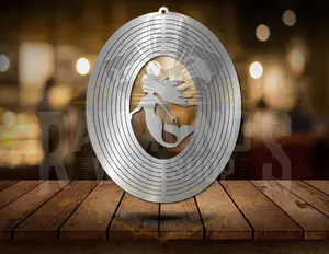 Ravens Mermaid Wind Spinner - Durable Steel CNC Cut Outdoor Decor with Swivel Hook - Mesmerizing 3D Effect - Large Size 17" Diameter