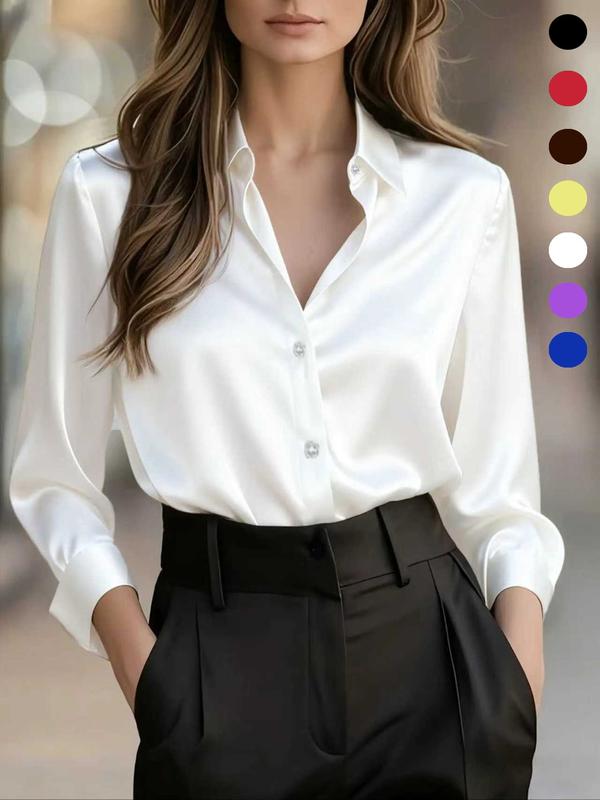 Fashionable women's casual and versatile satin long-sleeved shirt for commuting