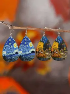 Vincent Van Gogh Starry Night & Cafe Terrace Print Drop Earrings, Impressionist Art Jewelry, Unique Gift for Women, Ethnic Style, Elegant Design, Hook Earrings