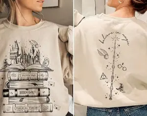 Vintage Magic Book Stack T-Shirt/Sweatshirt/Hoodie,– Wizard Spellbook Fantasy Aesthetic Crewneck, Womenswear, Andrew Clothings Long Sleeve Casual