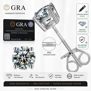 Moissanite Screw Back Earrings 925 Sterling Silver VVS Moissanite D Color 3mm-10mm, OFFICIAL.Gold/Silver Color