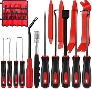 Pack of 15 Carbon Steel Precision Pick & Hook and Trim Removal Tool Set with Scraper and Magnetic Telescoping Tool Kit for Remove Automotive Electronics Maintenance Hoses Gasket Hand Pick Up Tools