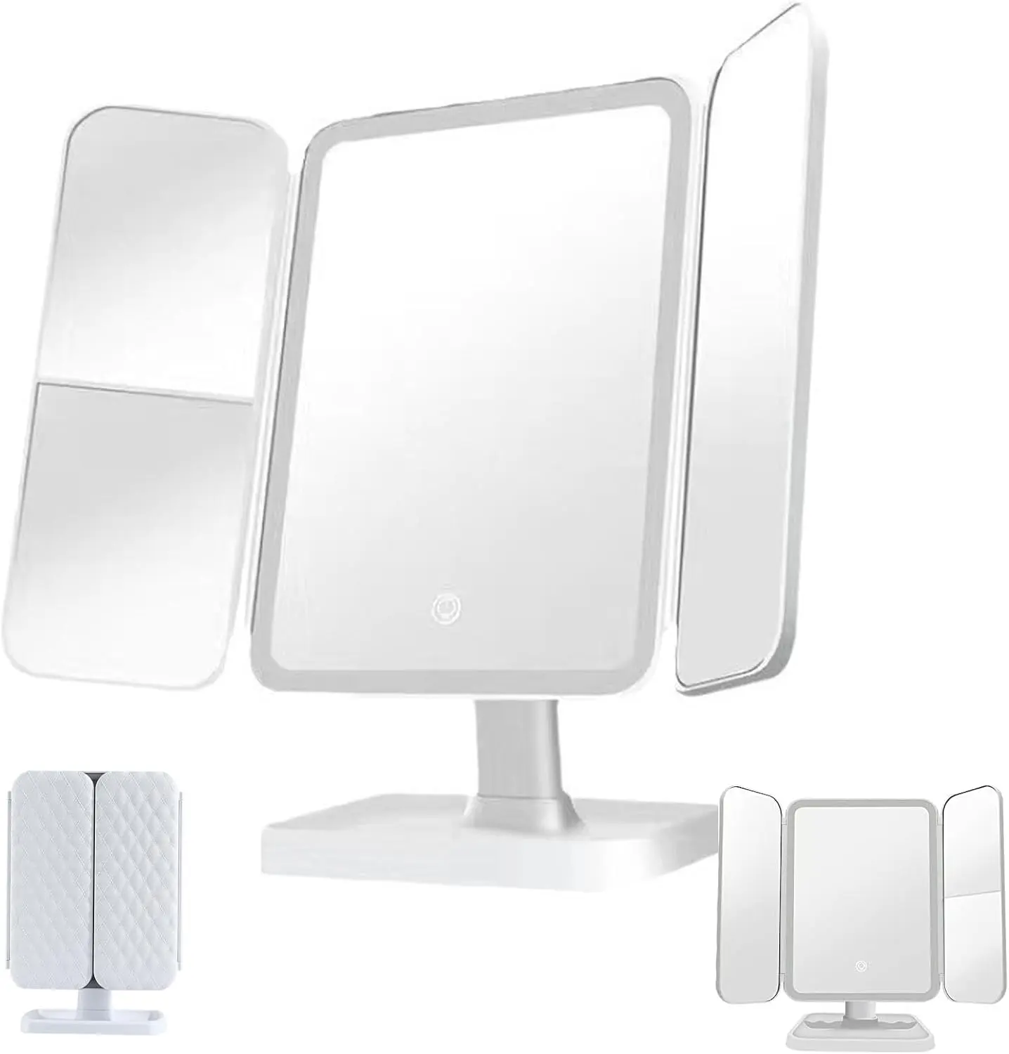 Tri-fold Lighted Makeup Mirror, 3 Color Modes & Dimmable LED, 1/2/3X Magnification, Touch Control, Detachable Portable Mirror for Home & Travel,Gift for Women