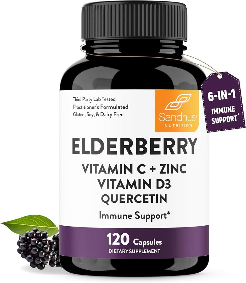 【Sandhus】Elderberry for Immune Support, Vitamin C, Zinc, Quercetin & D3, Healthcare Dietary Supplement