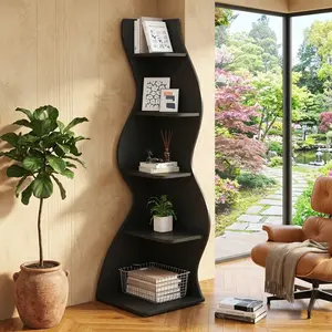 70 Inch 5-Tier Irregular Corner Bookshelf, Modern Floor Standing Display Storage Cabinet, Composite Wood Corner Shelf for Living Room Study Bedroom, Multi-Functional Indoor Plant Stand Home Decor