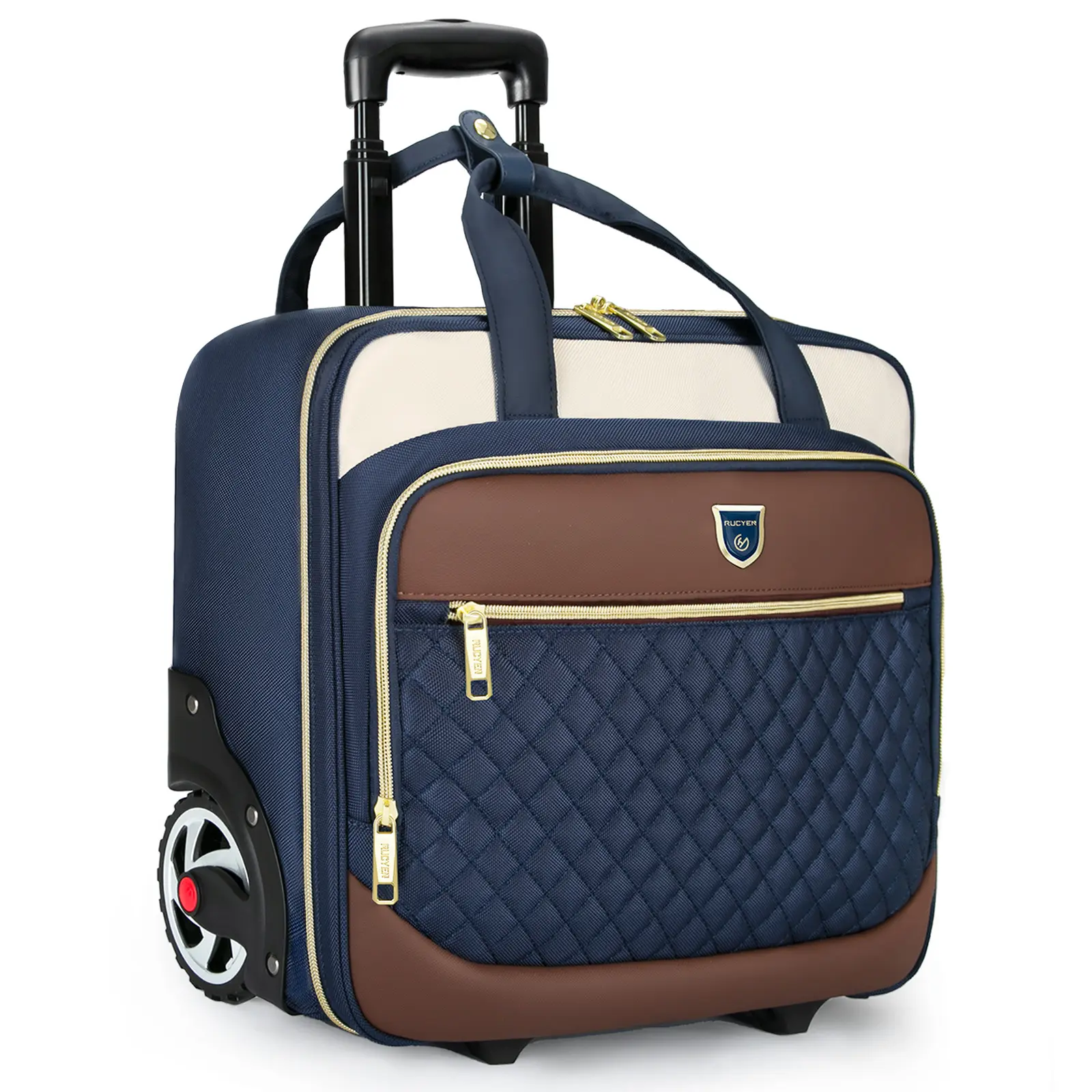 Rolling Carry On Bag on 2 Wheels, Oxford Cloth Underseat Laptop Tote with Telescopic Handle & Zip Pockets for Business & Office Travel, Rolling Wheels, Multi-Pocket, High-Capacity, Under-Seat