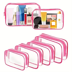 4 Packs Clear Toiletry Bag, Carry On TSA  Approved Travel Bag, Airport Airline Accessories Compliant Bag, Pink Makeup Cosmetic Bag for Women Men