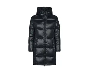 Women's Shiny Nylon Shell Puffer Coat, Save The Duck Luck Maxi-Quilted Hooded Everyday Black Jacket