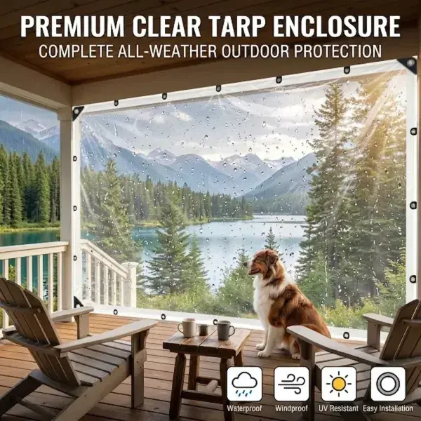 Heavy-Duty Transparent Vinyl Rain Cloth - 10×13 ft Outdoor Windproof Fabric with Thick Hemming Strips, Reinforced Holes, Ideal for Patio and Garden Waterproof Covers lightweight protection