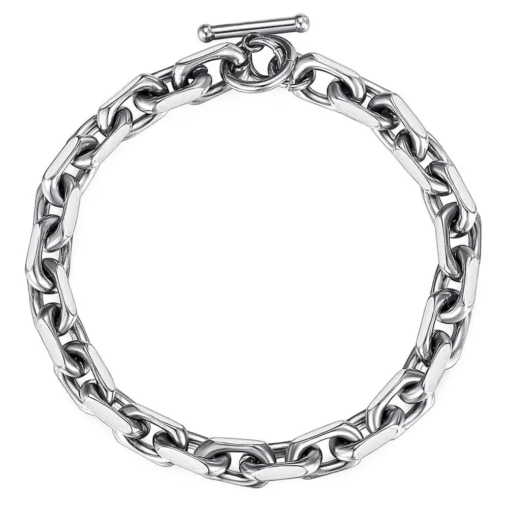 Hermah New 9mm Mens Cable Link Bracelet Stainless Steel Chain w T/O Toggle Link Clasp Fashion Jewelry Gifts