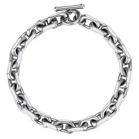 Hermah New 9mm Mens Cable Link Bracelet Stainless Steel Chain w T/O Toggle Link Clasp Fashion Jewelry Gifts