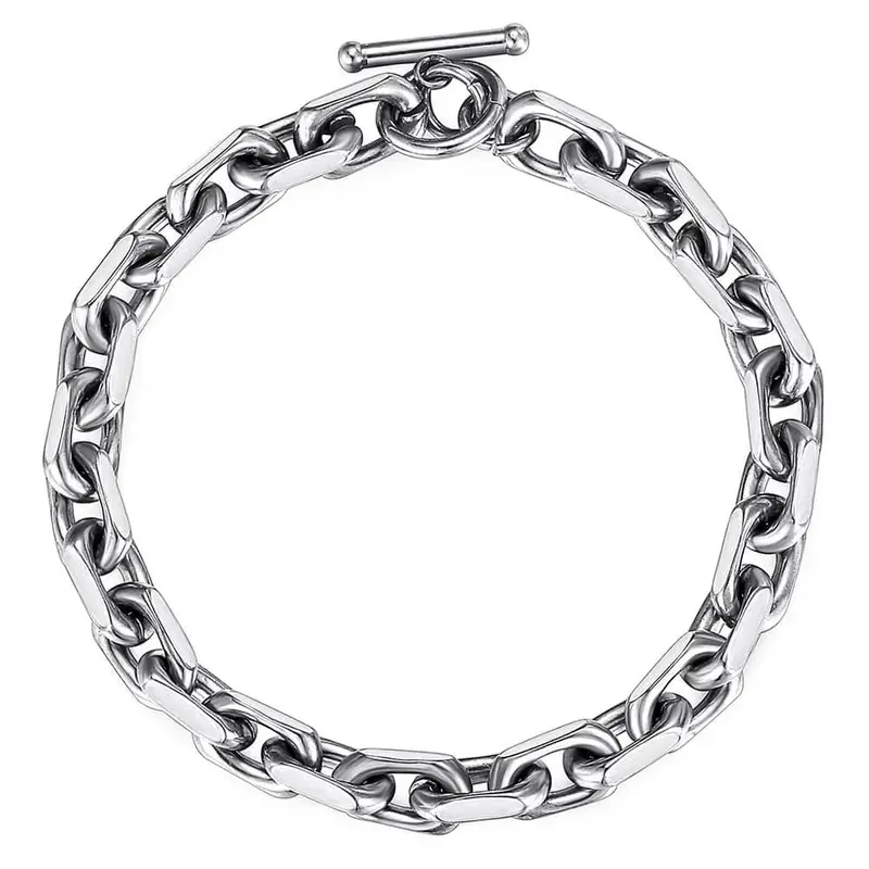 Hermah New 9mm Mens Cable Link Bracelet Stainless Steel Chain w T/O Toggle Link Clasp Fashion Jewelry Gifts