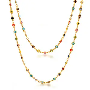 Delicate Multi-Color Strand Necklace Evil Eye 14K Gold Plated Sterling Silver