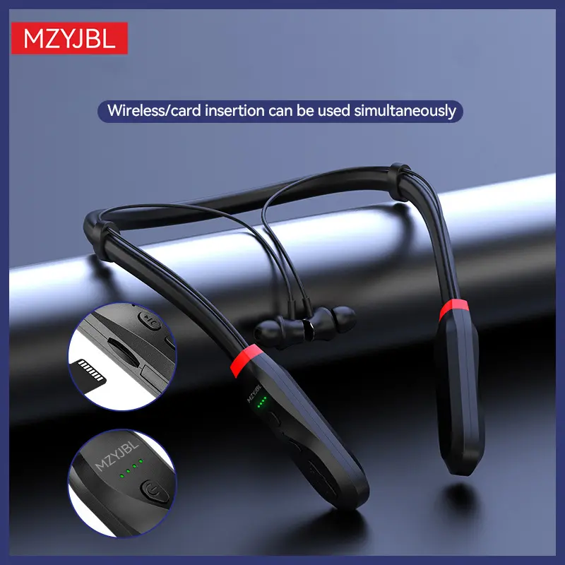 MZYJBL Instant Electronic Neckband Bluetooth Headphone - Wireless Stereo Earbuds with Silicone Tips, Magnetic Closure, Mic, TF Card Support, Waterproof, Type-C Jack, Noise Isolation, Multi-Connection for Sports, Phones, Tablets (Black), Headset, Audios, Q
