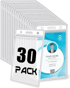 30 Pack Vertical ID Badge Holders Clear Plastic  Card Holder Resealable for Office Worker Teacher