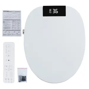 Elongated Heated Bidet Toilet Seat - Bidet Attachment with Instant Warm Water, Self-Clean Nozzle, Automatic Flip Cover, Dryer, IPX4 Waterproof, Night-Light for Modern Bathroom Fixtures