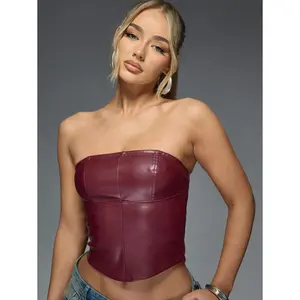MISSGUIDED Luxury Faux Leather Corset Top Strapless Bustier Evening Party Club Wear Fashion Statement Piece Top Date Night Christmas