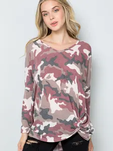 Women's Casual Camo Long Sleeve Round Neck Top Loose Fit Floral Print Tunic for Spring, Summer, Autumn & Winter Wear