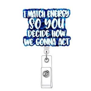 I Match Energy Retractable Badge Reel, 1 Count Acrylic ID Holder with Clip for Nurse, Doctor, Student & Office Staff