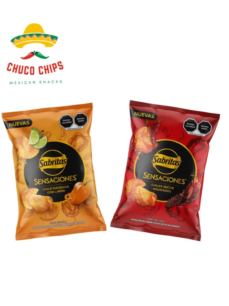 2 bags of Sabritas Sensaciones Each bag 150 grams. Choose from Chiles Secos Ahumados or Chile Manzano con Limon.