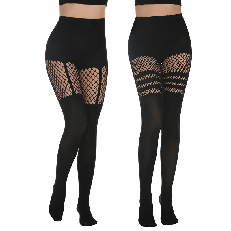 Mock Thigh High Stockings For Women Sexy Fishnet Tights Suspender Pantyhose 2 Pairs Leg Matching tights Fabric Everyday