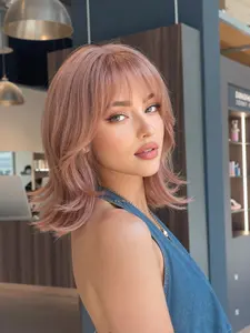 12-Inch Bangs Wig, Wolf Tail Curl, Rose Net Cap, Heat Resistant, Comfortable Fashion Style, Ideal for Events or Daily Wear, Synthetic Fiber Wigs