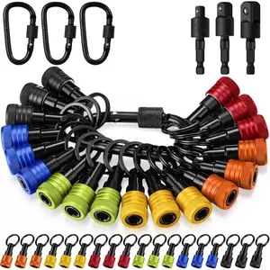 18 count Bit Holder Keychains, 3 count 1/4 3/8 1/2" Socket Drill Nut Bit Holders Portable Hex Shank Screwdrivers Adapters and Locks 24 Gadgets for Tools Improvement Men Workers Gifts(Multicolor)