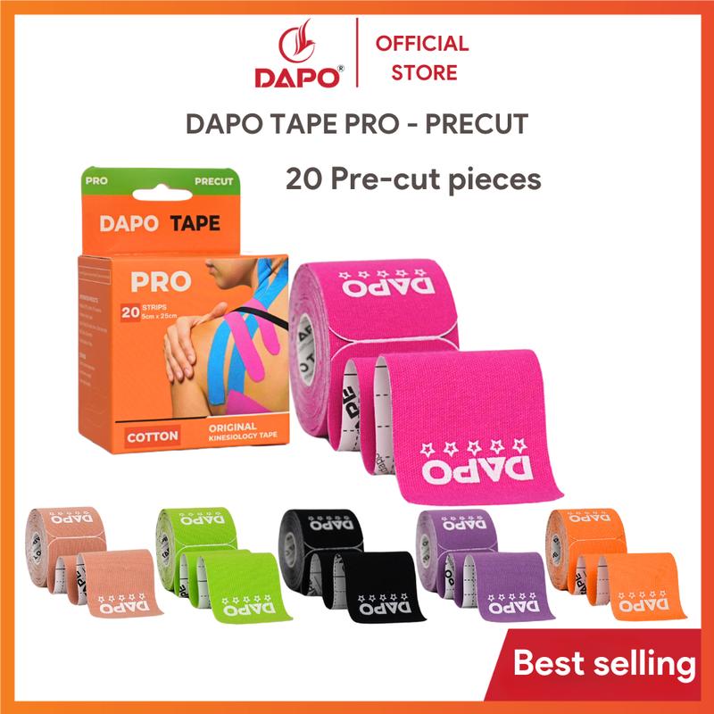Dapo Kinesiology Tape, muscle support tape, sports tape, flexible sports tape, for wrapping knees and ankles, 20 pre-cut pieces, 5cm x 25cm.