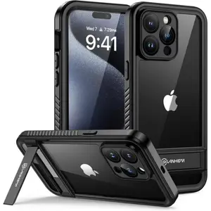 Lanhiem iPhone 15 Pro Case with Kickstand – IP68 Waterproof, Dustproof, Shockproof Full Body Cover with Built-in Screen Protector, Heavy Duty Phone Case for iPhone 15 Pro 6.1 Inch (Black)