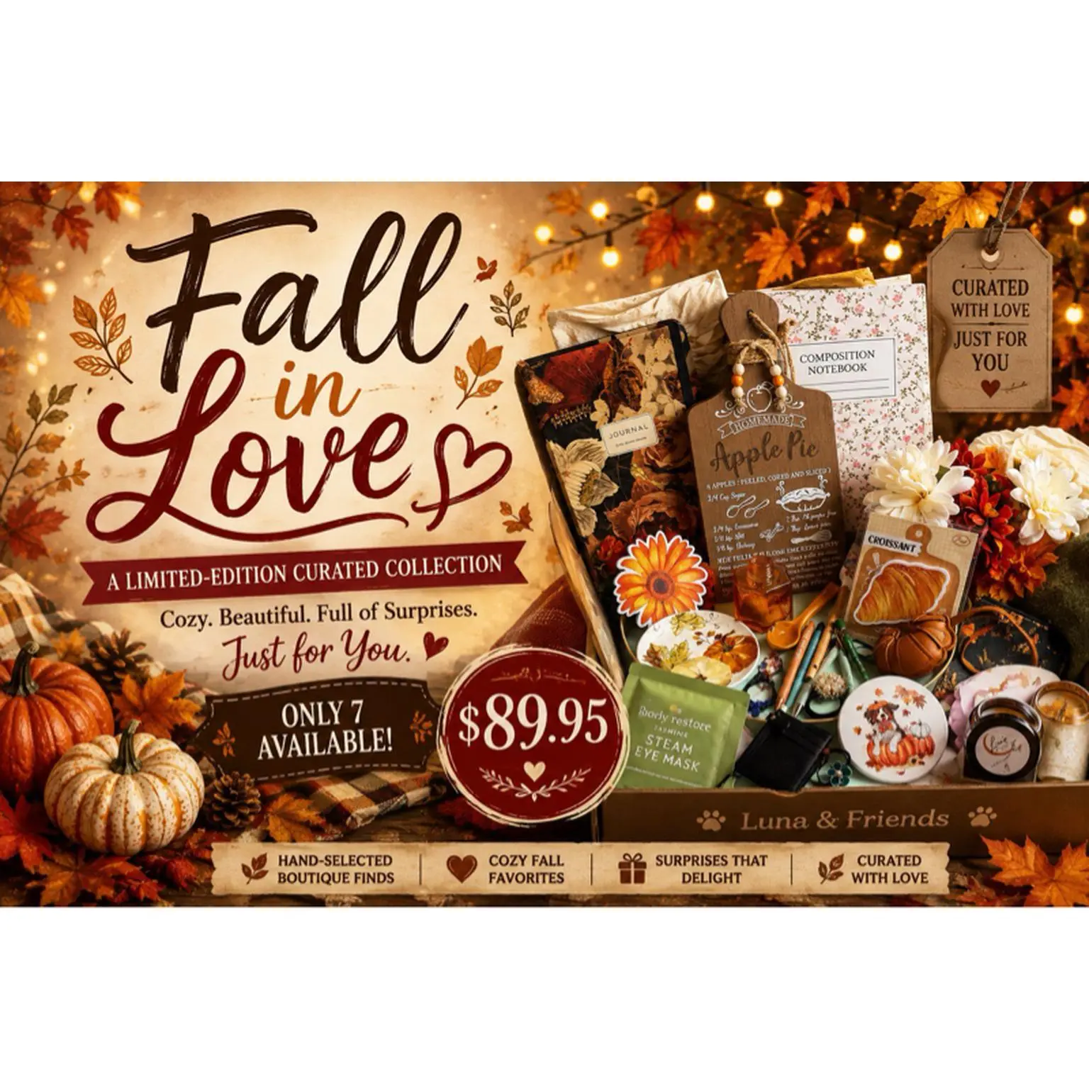 Luna & Friends Fall in Love Collection - Limited Edition Cozy Autumn Box with Hand-Selected Boutique Finds, Stationery, Self-Care, & Surprises - $89.95