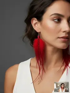 The Miriam - Red Black Feather Earrings 8 Inch | Long Statement Feather Earrings | Boho Earrings