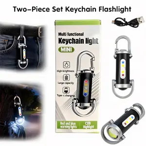 2026 New Dual Lighting Mini Keychain Flashlight - 2 Packs, 7 Lighting Modes, USB Rechargeable, IP65 Waterproof, Type-C LED Lamp, Portable Emergency Torch for Outdoor Activities