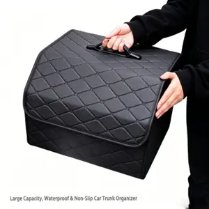 High-End Rhombus Pattern Car Trunk Organizer, Large Capacity Foldable Multi-Functional Storage Box, Waterproof Durable Car Accessories Bag