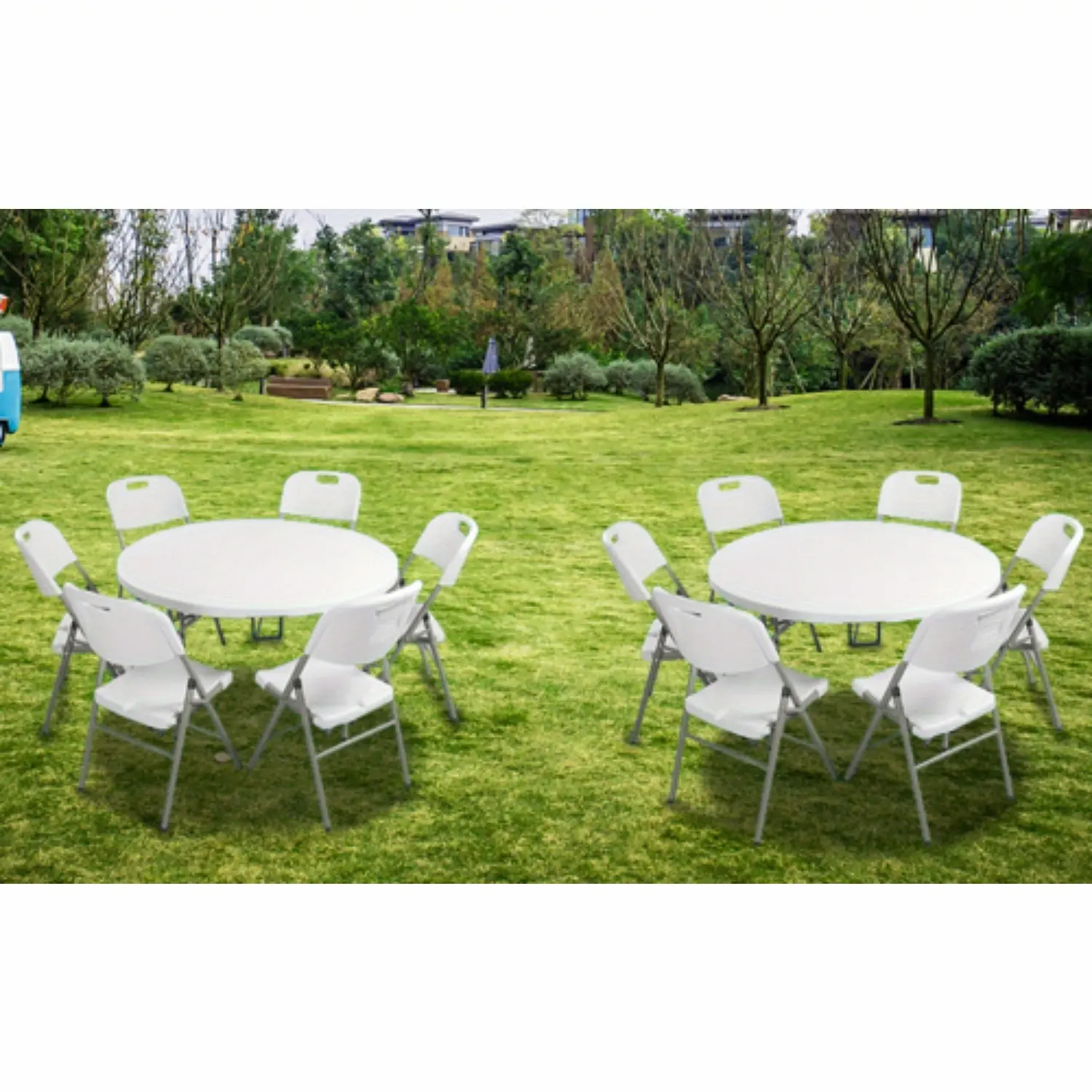 Bonnlo 48"/ 60" Round Bi-Folding Commercial Tables 4 Ft/ 5 Ft Portable Plastic Dining Card Table for Kitchen Outdoor Garden Patio Party Wedding Event 1/ 2/ 4 Pack Round Folding Table 48 Inch/ 60 Inch
