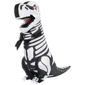 Inflatable Halloween Costume, LED Light Eyes Skeleton Dinosaur Costume, Full Body T-Rex Inflatable Costume for Halloween Animal Themed Parties- Adult Unisex One Size