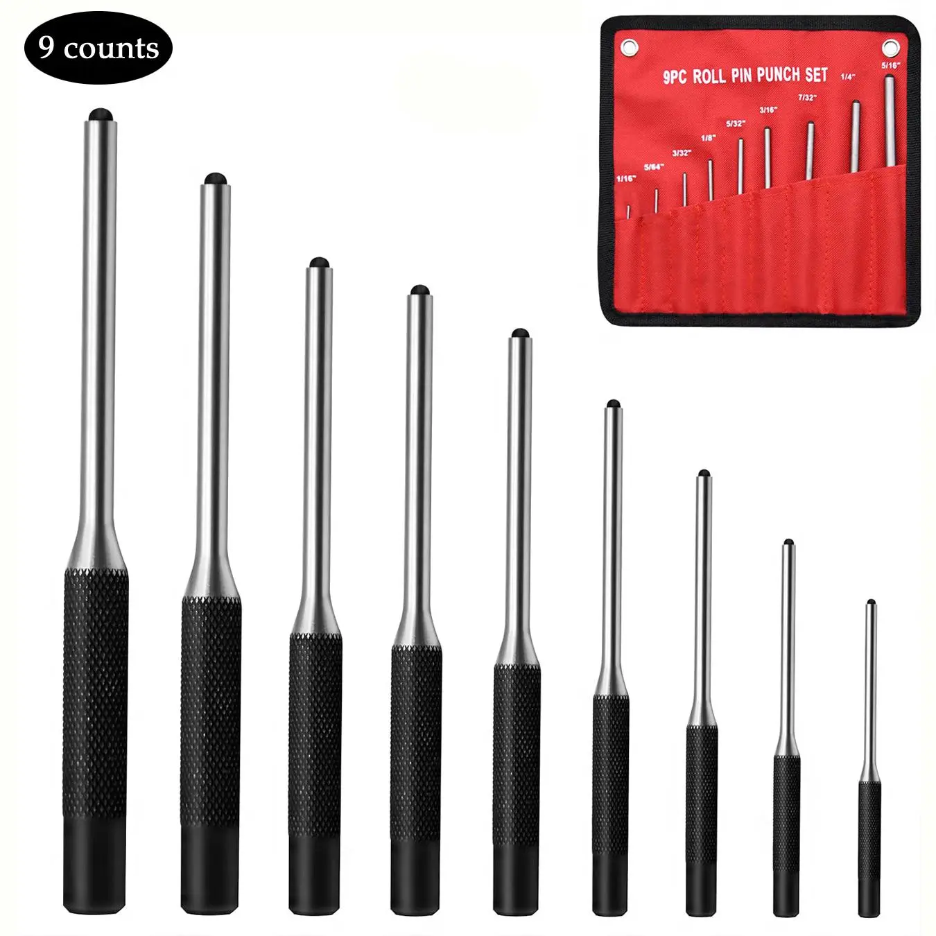 Roll Pin Punch Set, 1/16-5/16 Disassembly Tool Set, Disassembly Repair Tool with Storage Bag, Suitable for Automotive, Watch Repair, Jewelry and Crafts, Hand Tools, Hardware