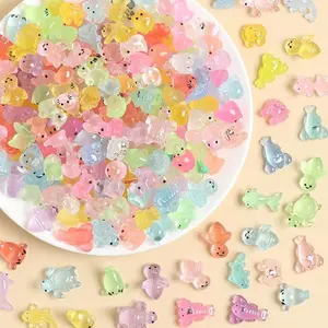 50Pcs Mixed Glow In The Dark Animal Resin Charms, Luminous Mini Duck Turtle Figurines DIY Craft Jewelry Making Supplies