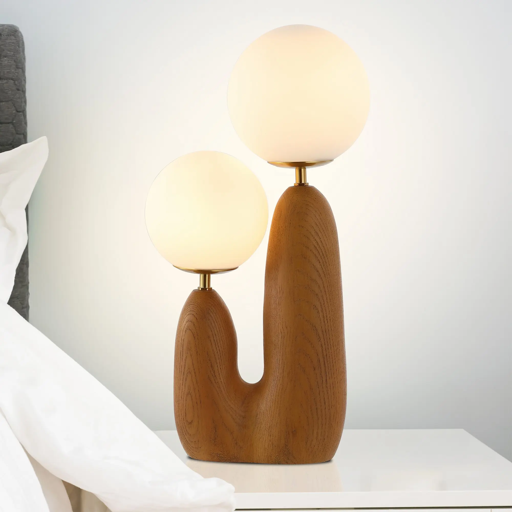 JONATHAN Y Oda Modern Bohemian Resin/Iron/Frosted Glass Danish Cactus LED Table Lamp , for bedroom, living room, foyer, hallways, dining room, dorms