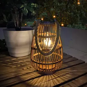 Solar Lantern Outdoor  Large Rattan Lanterns Decorative Bright Boho Lanterns Lights with Handle Rustic  or Table Lamp for Fence Porch Garden Yard Wedding Decoration