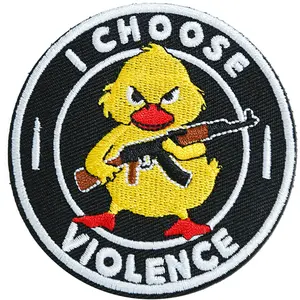 1 Count I Choose Violence Duck Embroidery Patches, 3" Embroidered Morale Hook and Loop Patches, Humorous Funny Appliques for Tactical Backpacks, Hats, Lunch Bags, Vests, Jackets, Embroidery Design