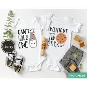Funny Twin Outfits Bodysuits Clothes Boy Girl Twins Rompers 2 Pack Baby Matching Outfits For Newborn Infant