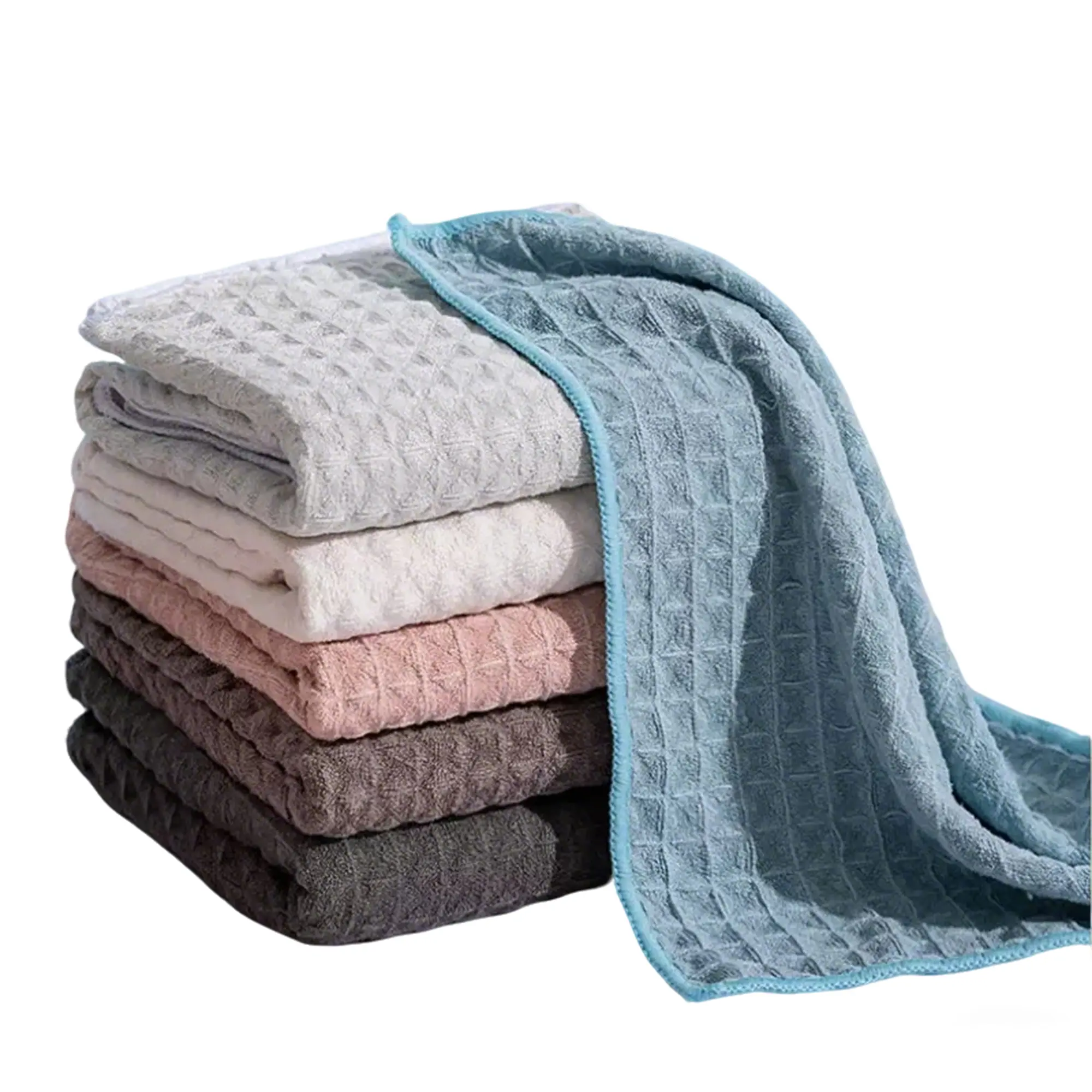 10-Count Waffle Weave Microfiber Cleaning Cloth Set, Pineapple-Lattice Patterned Towel, Upgraded Lintless Super Absorbent Cotton-Blended Cloth (Random Color)