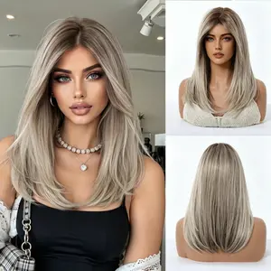 16-Inch Gradient Color Middle Parted Medium-Long Hair Layered Wig, High-Temperature Resistant Fiber Hair, Daily Holiday Party Christmas Valentine'S Day Wear for Women