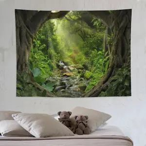 DailyNap Magical Forest Background Photography Tropical Rainforest Jungle Tapestry Soft Microfiber Decorative Wall Hanging for Home Party Decorations Geometric Geometric
