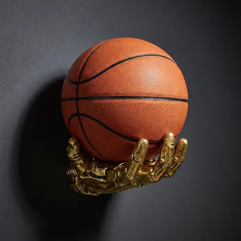 Resin Universal Hand-Shaped Basketball Wall Mount Organiser - 1-Layer, 5-10 Kg Capacity Sports Ball Display Rack, Antique Gold & Silver Art Piece, Tear-Resistant Hook, Men's Room Accessories, Cool Room Stuff, Home Decor