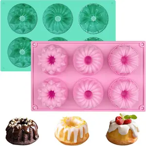 2-Pack Mini Bundt Cake Pans, 6-Cavity Non-Stick Silicone Molds for Cupcakes, Donuts, Cornbread, Brownies, Jellies