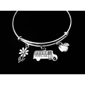 Daisy School Bus Driver Adjustable Bracelet Silver Apple Expandable Charm Bracelet Bangle Trendy Appreciation Gift
