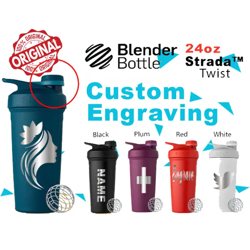 Blender Bottle 24oz Strada Twist Shaker Cup Personalized Slim Easy to Hold Shaker Laser Engraved Protein Shakes with Lockable Lid Keep Cold Double Walled Stainless Steel