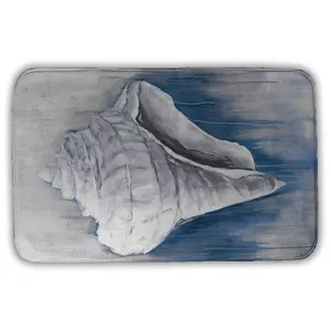 360 stand Conical Shell Bath Mat, 21x34 in Standard Size Rectangle Blue Microfiber Foam, Absorbent Coastal Classic Home Bathroom Decor, Decor Items